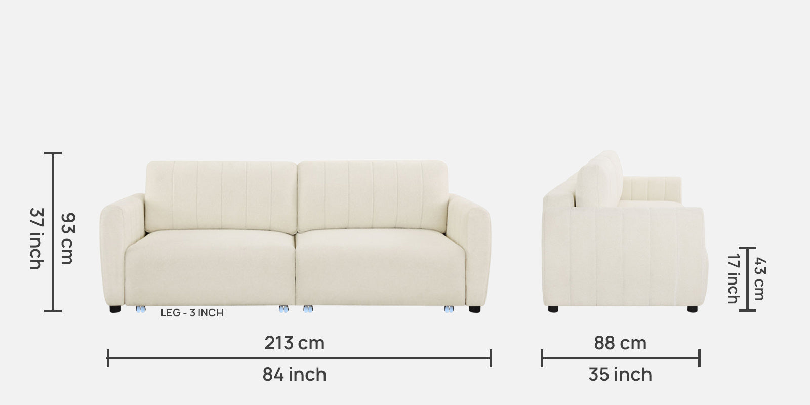 Vima Fabric 3 Seater Pull Out Sofa Cum Bed In Ivory Cream Colour