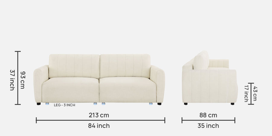 Vima Fabric 3 Seater Pull Out Sofa Cum Bed In Ivory Cream Colour - Febonic Living