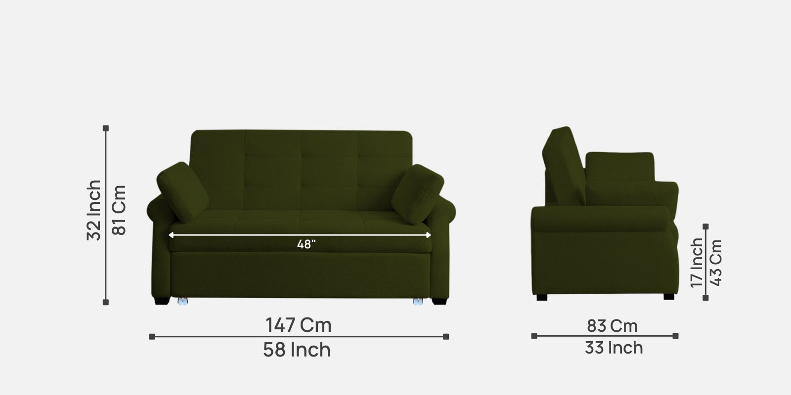 Fornia Fabric 2 Seater Pull Out Sofa Cum Bed In Olive Green Colour