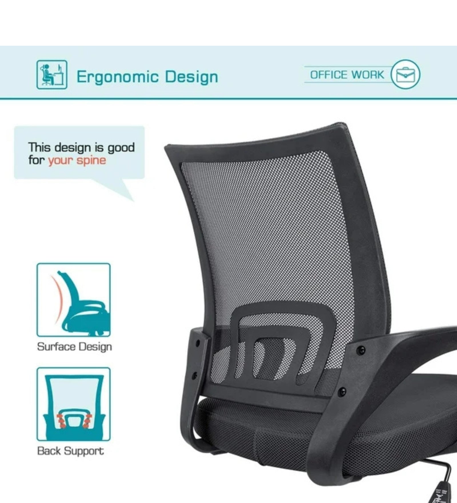 Panda Adjustable Mid Back Office Chair With Coco Black Colour - Febonic Living