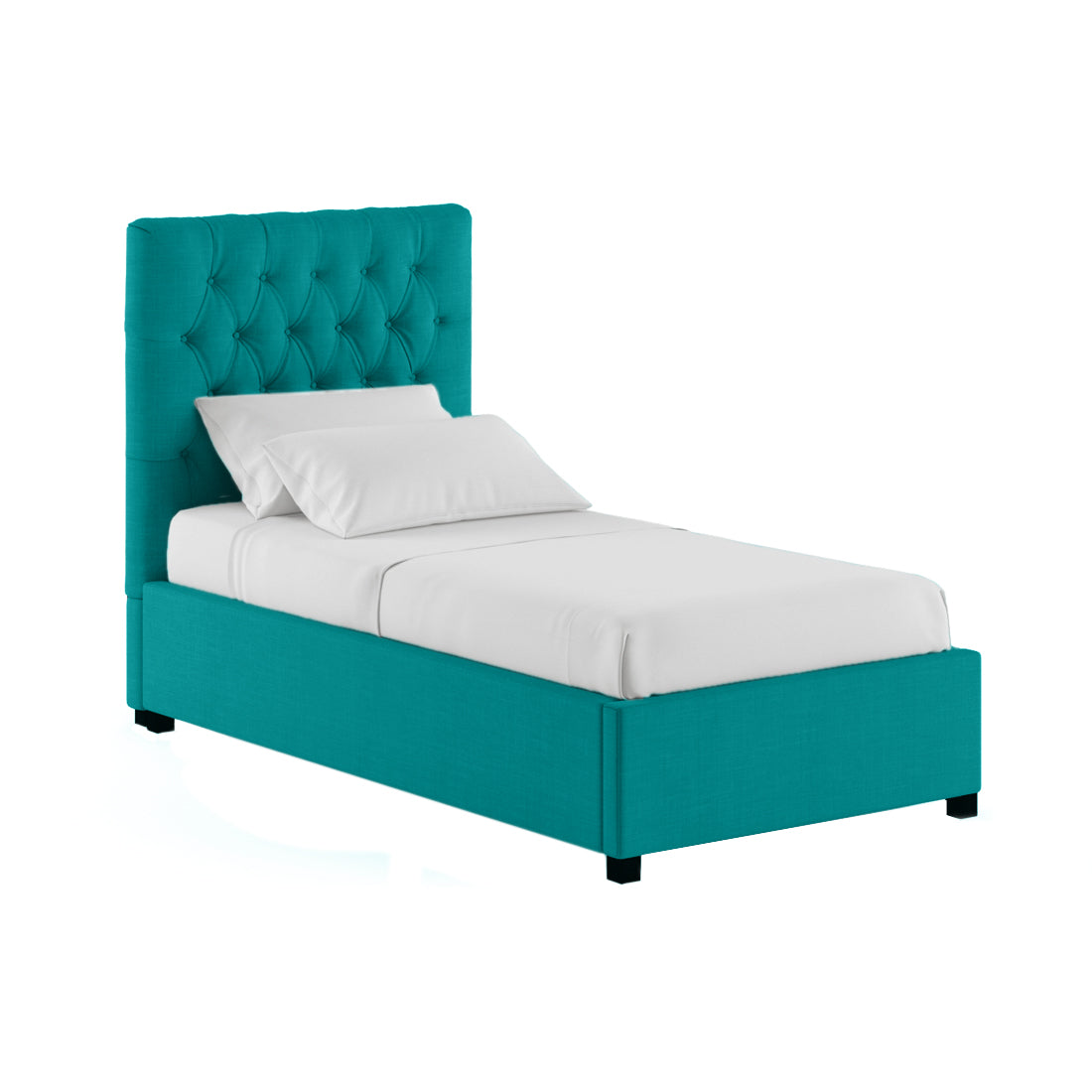 Isko Fabric Upholstered Single Bed in Sea Green Colour with Box Storage