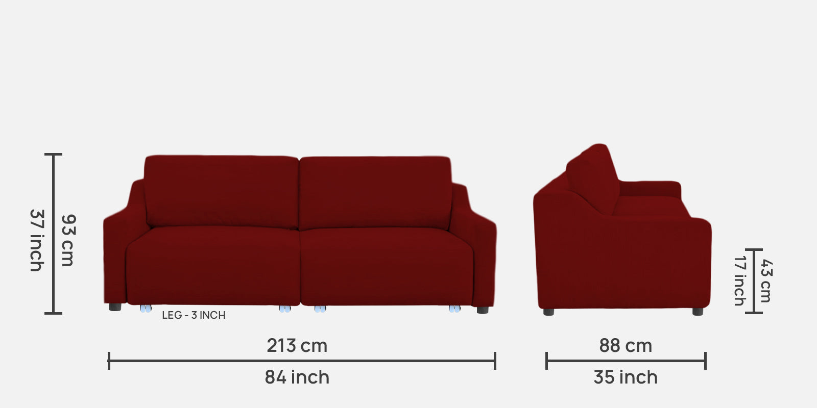 Gabby Fabric 3 Seater Pull Out Sofa Cum Bed In Blood Maroon Colour