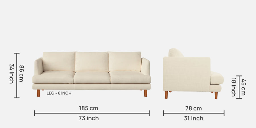 Sokun Fabric 3 Seater Sofa In Ivory Cream Colour - Febonic Living