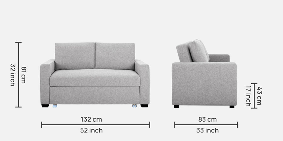 Lobby Fabric 2 Seater Pull Out Sofa Cum Bed In Lit Grey Colour - Febonic Living