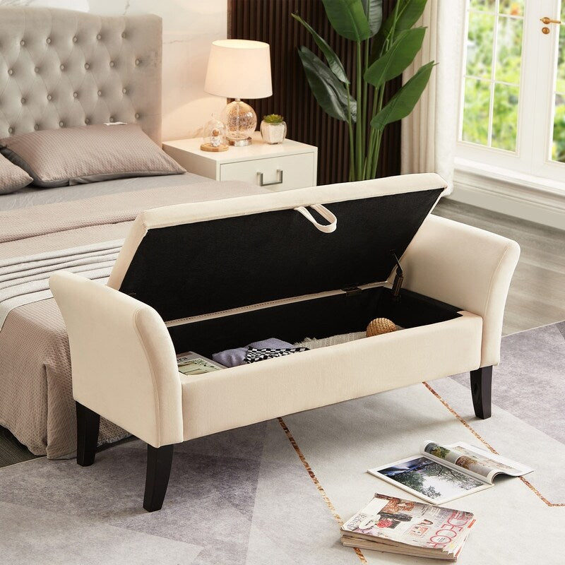 Dhaka Velvet 2 Seater Recamier In Camel Beige Colour With Storage - Febonic Living