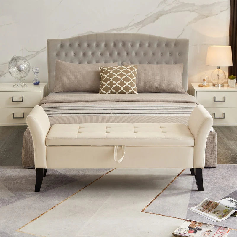 Dhaka Velvet 2 Seater Recamier In Camel Beige Colour With Storage - Febonic Living