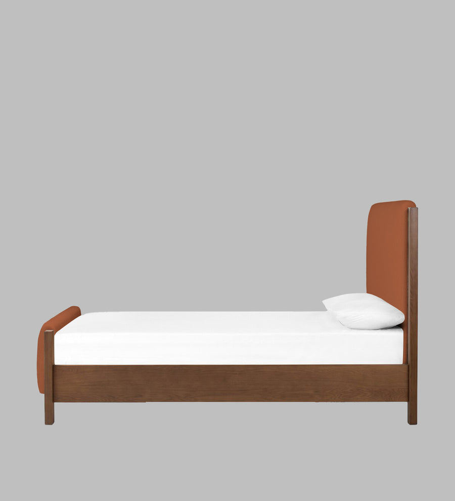 Zoro Boucle Upholstered Queen Size Bed In Light Orange Colour - Febonic Living