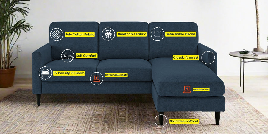 Romie Fabric Lhs Sectional Sofa 2 Lounger In Light Blue Colour - Febonic Living