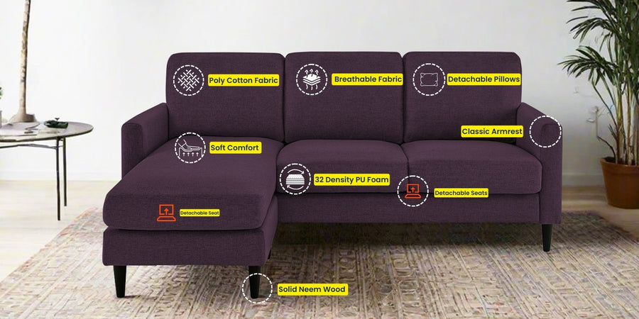 Romie Fabric Rhs Sectional Sofa 2 Lounger In Greek Purple Colour - Febonic Living