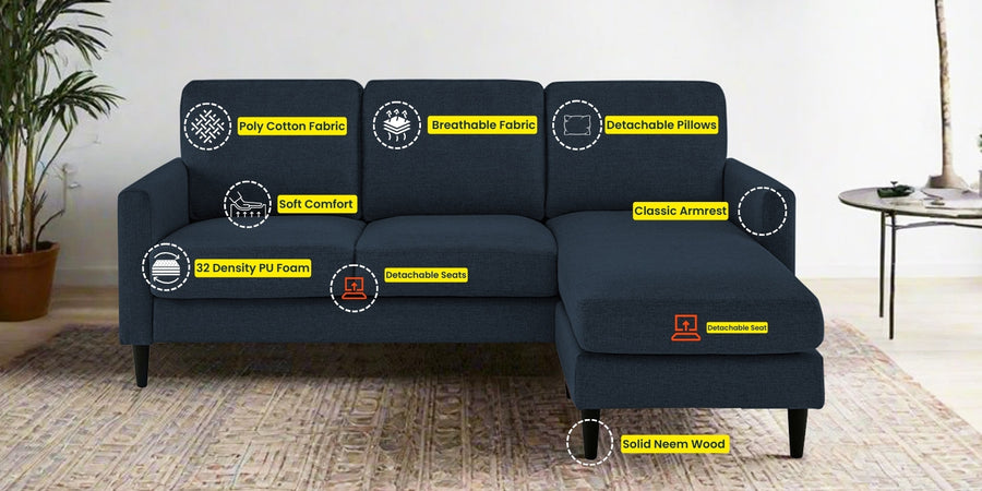 Romie Fabric Lhs Sectional Sofa 2 Lounger In Denim Blue Colour - Febonic Living