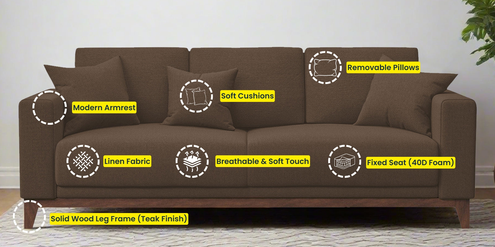 Luca Fabric 3 Seater Sofa in Rosy Brown Colour