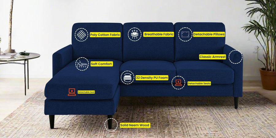 Romie Fabric Rhs Sectional Sofa 2 Lounger In Royal Blue Colour - Febonic Living