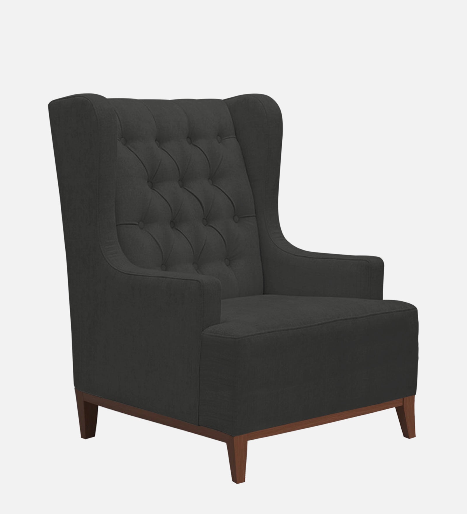 Kuchi Fabric 1 Seater Wing Chair Sofa in Charcoal Grey Colour