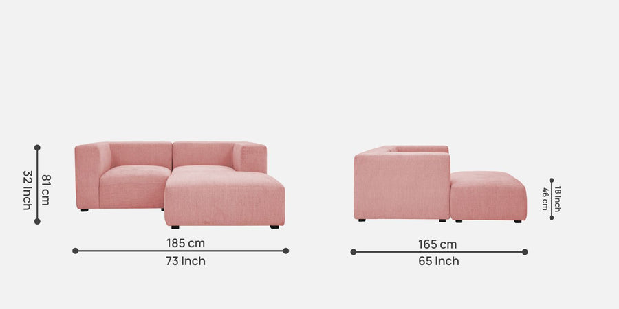 Dora Velvet Lhs Sectional Sofa 2 Ottoman Lounger In Millennial Pink Colour - Febonic Living
