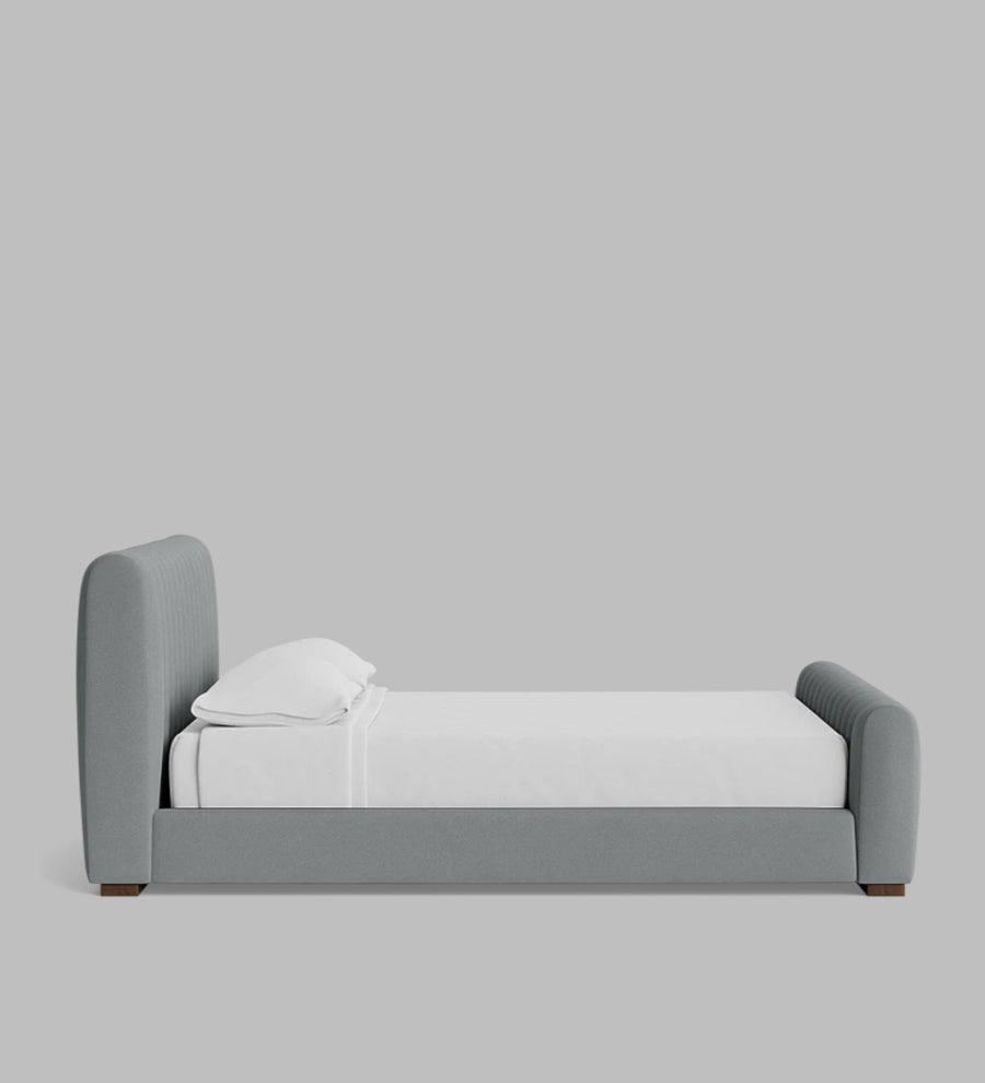 Nalan Velvet Upholstered Queen Size Bed In Pubble Grey Colour - Febonic Living