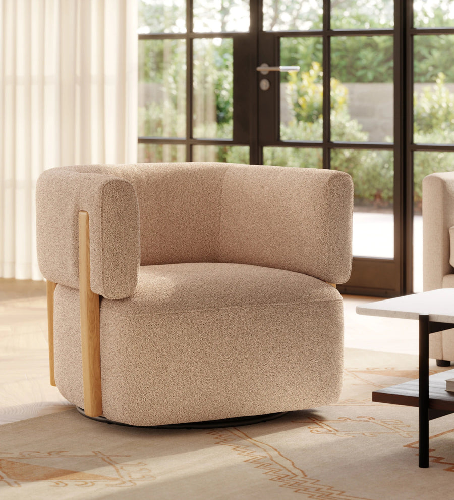 Simba  Swivel Boucle Fabric Chair - Mushroom Beige by Febonic Living