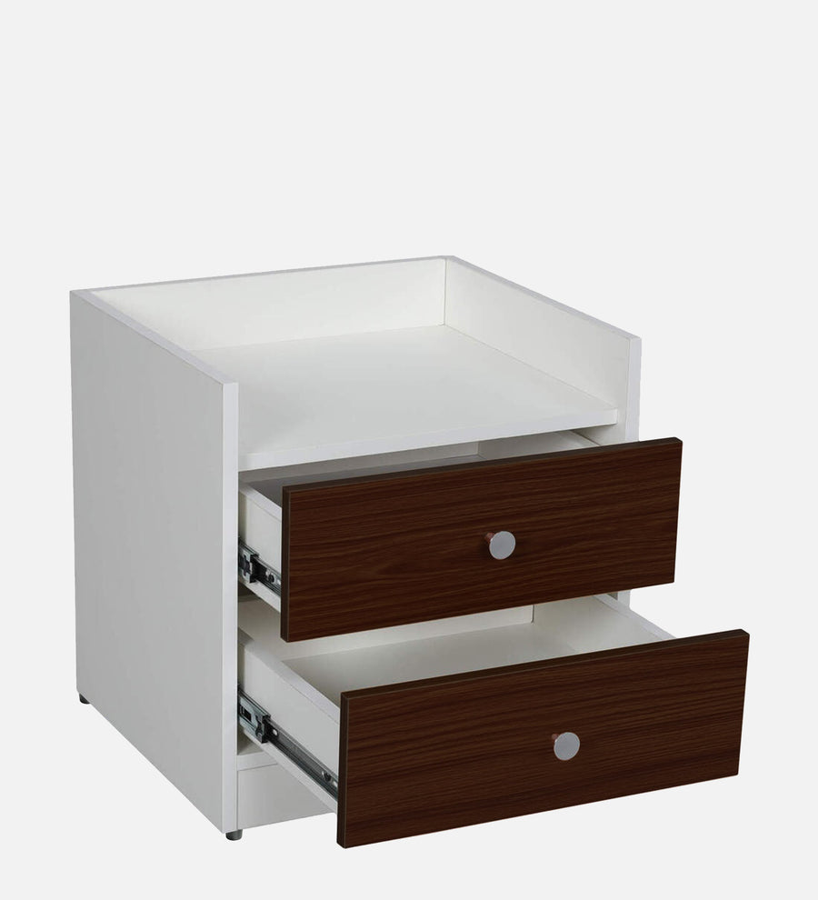 Vexa Bedside Table With Drawer in Dark Walnut & Frosty White Finish - Febonic Living