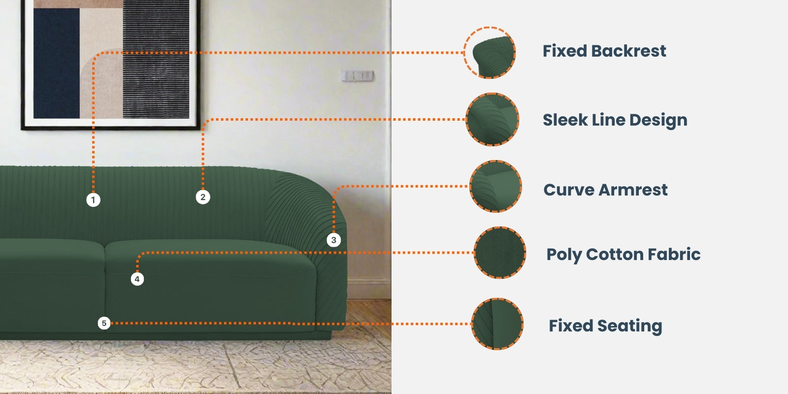 Yara Velvet Fabric 3 Seater Sofa in Amazon Green Colour