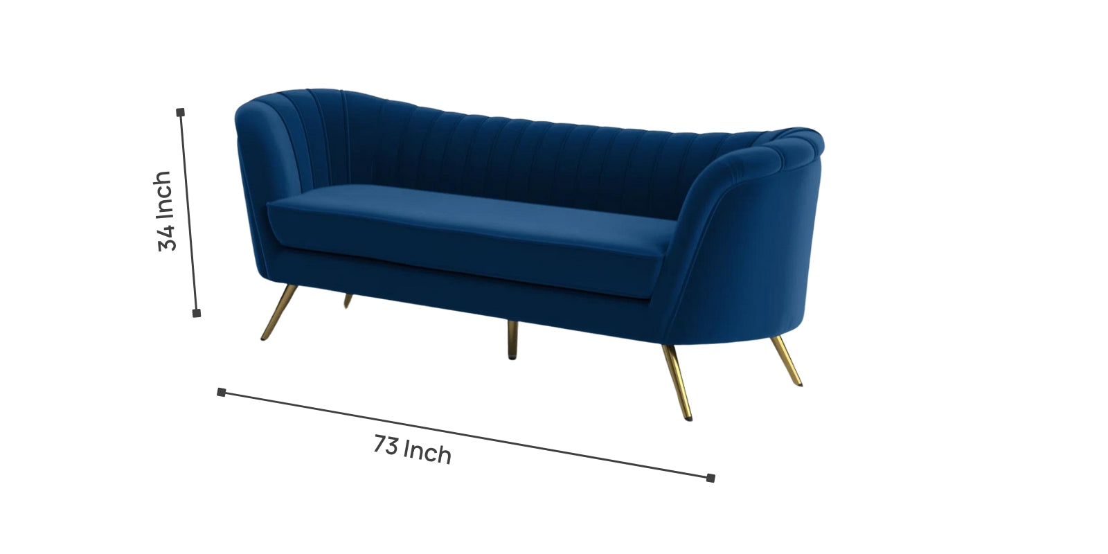 Tiber Velvet 3 Seater Sofa In Imperial Blue Colour