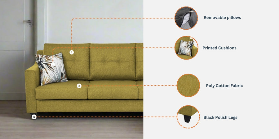 Welly Fabric 3 Seater Sofa In Maba Grey Colour - Febonic Living