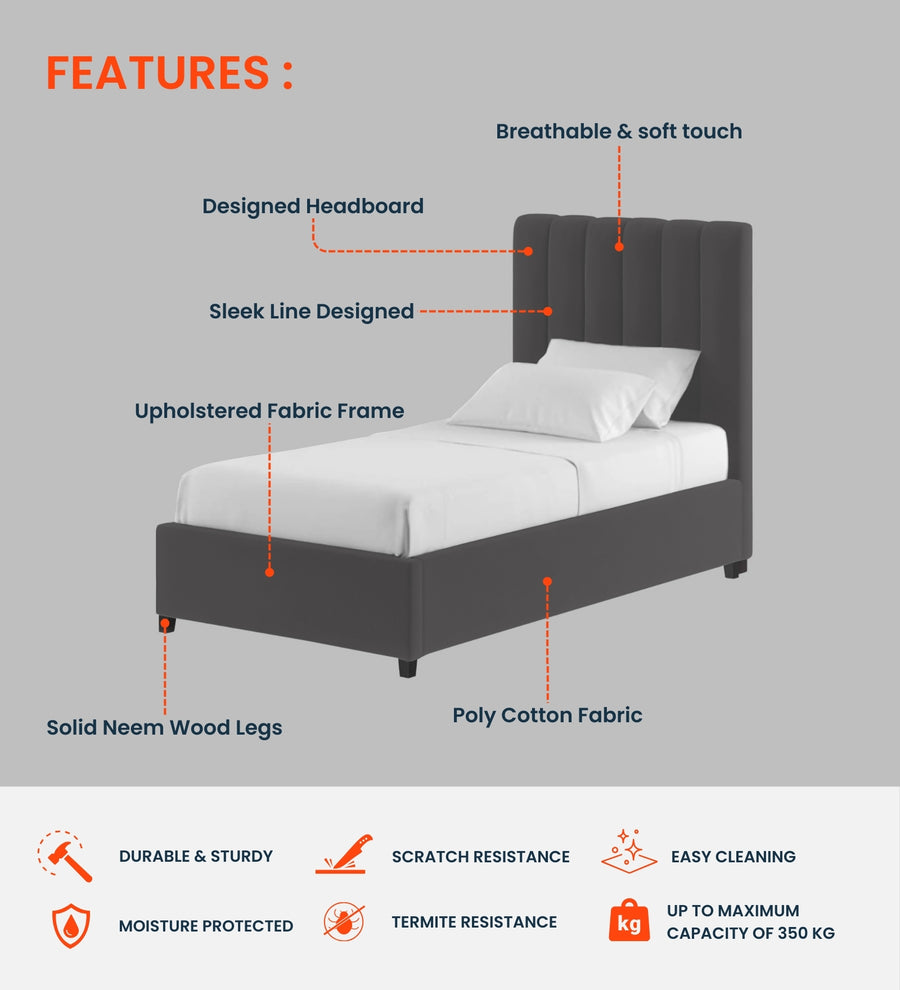 Lara Velvet Upholstered Single Size Bed In Turmeric Yellow Colour - Febonic Living