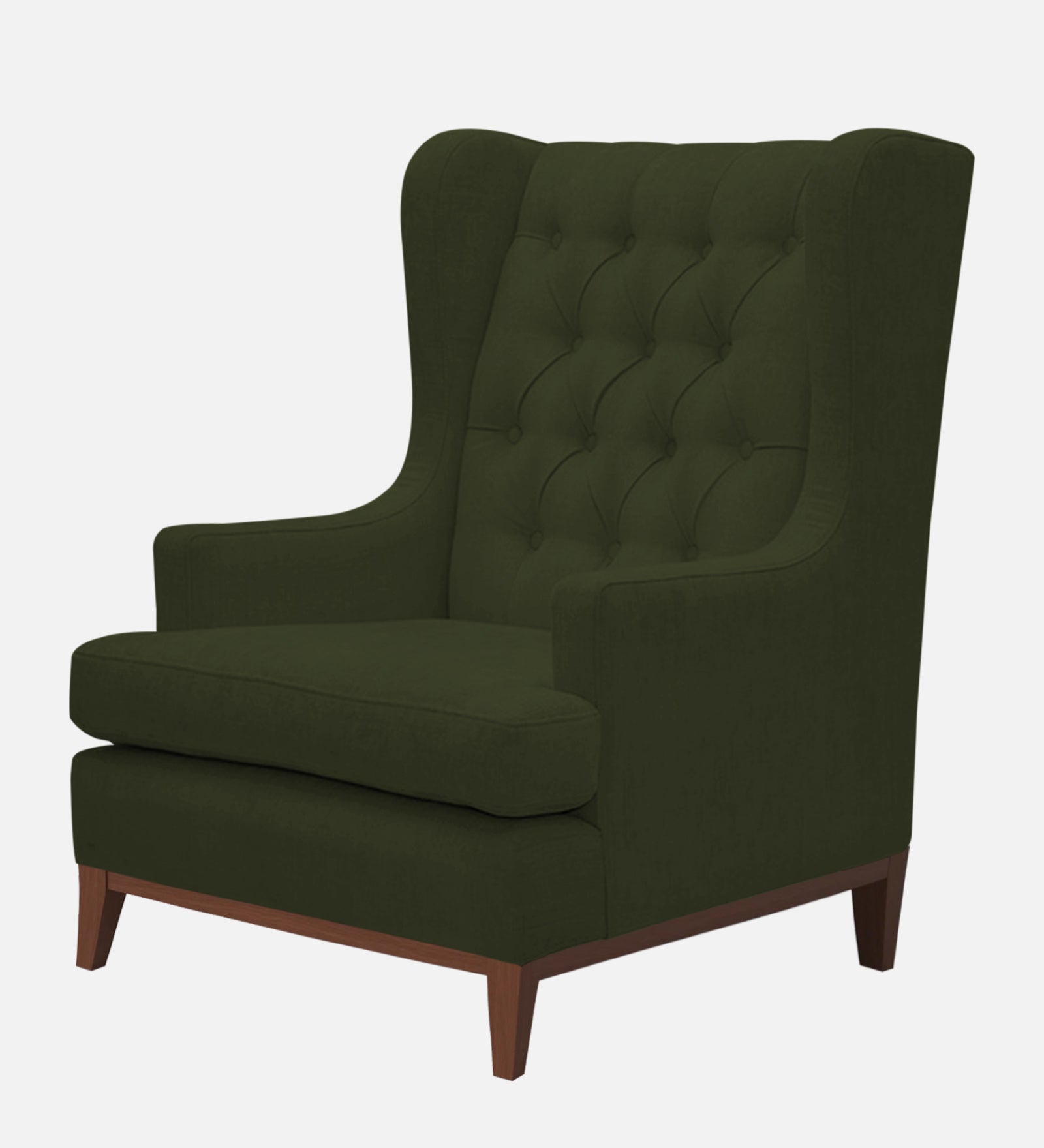 Panas Fabric 1 Seater Wing Chair in Olive Green Colour