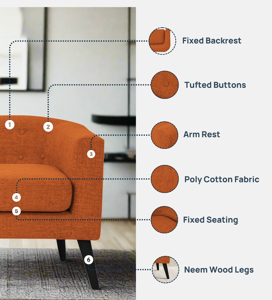 Casper Fabric 1 Seater Sofa In Zed Black Colour - Febonic Living