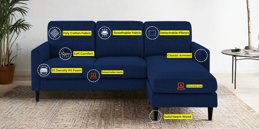 Romie Fabric Lhs Sectional Sofa 2 Lounger In Royal Blue Colour - Febonic Living