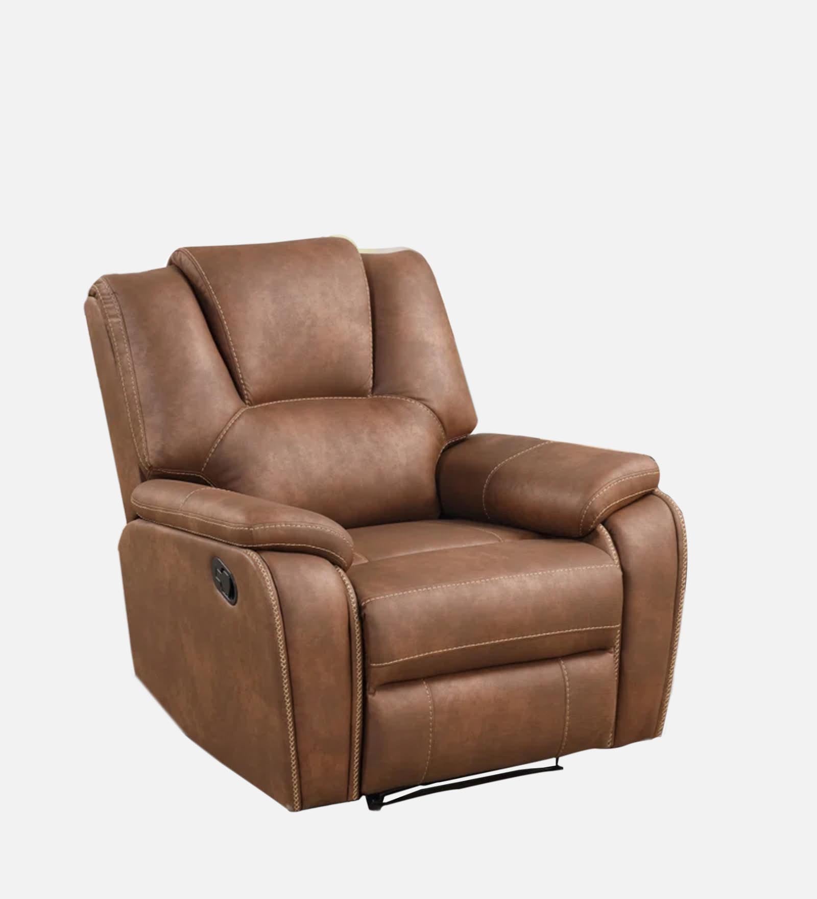 Dolpin Leather Manual 1 Seater Recliner In Clay-Brown Leather Finish