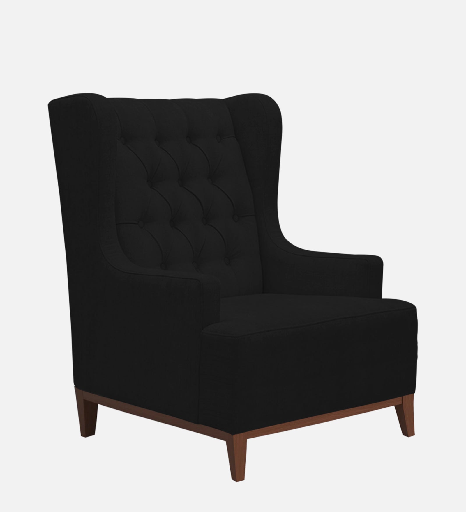 Kuchi Fabric 1 Seater Wing Chair Sofa in Zed Black Colour