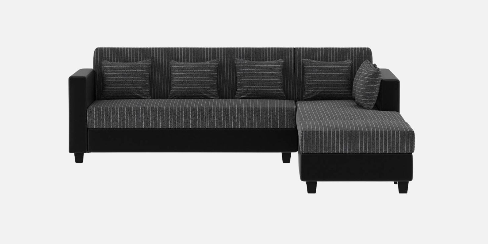 Baley Fabric LHS Sectional Sofa (3 + Lounger) In Lama Black Colour