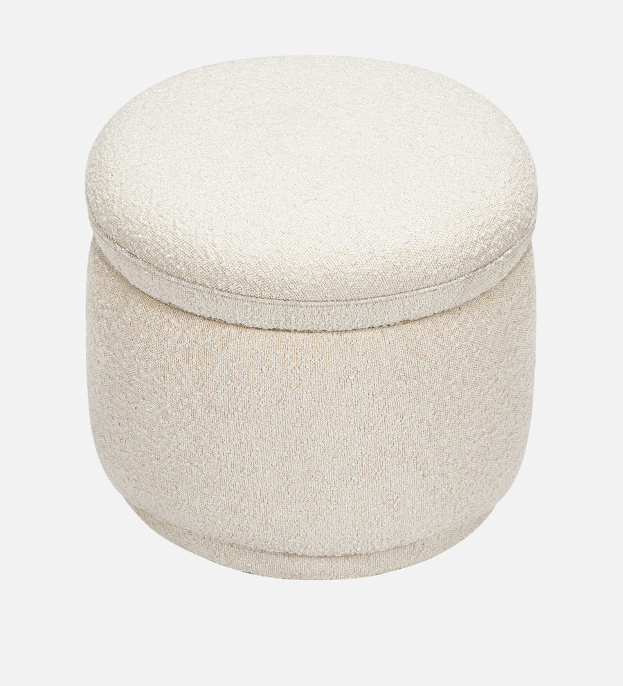 Noki Boucle Fabric Ottoman In Bright White Colour With Storage - Febonic Living