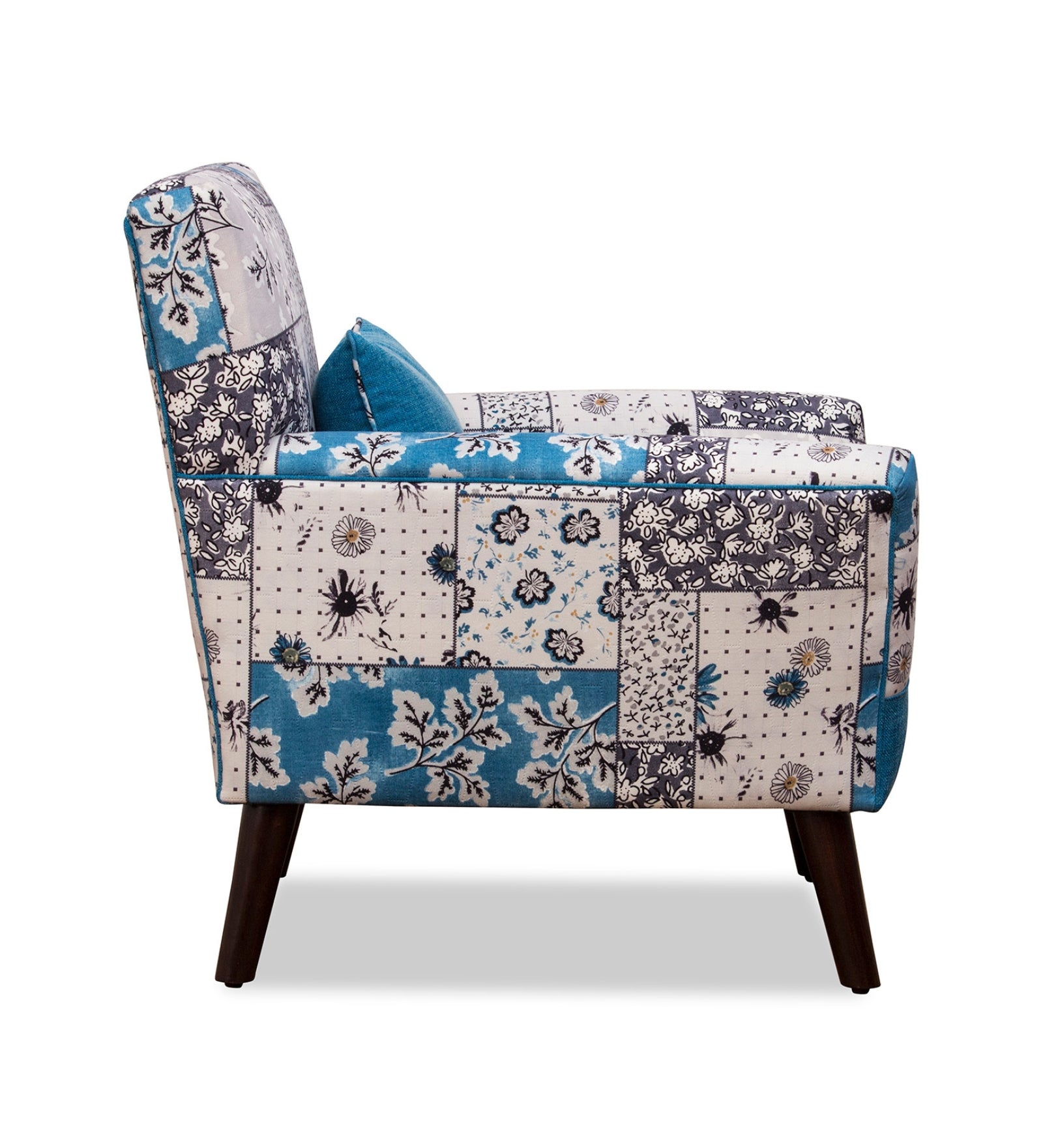 Marco Printed Fabric Accent Chair in White & Blue Colour