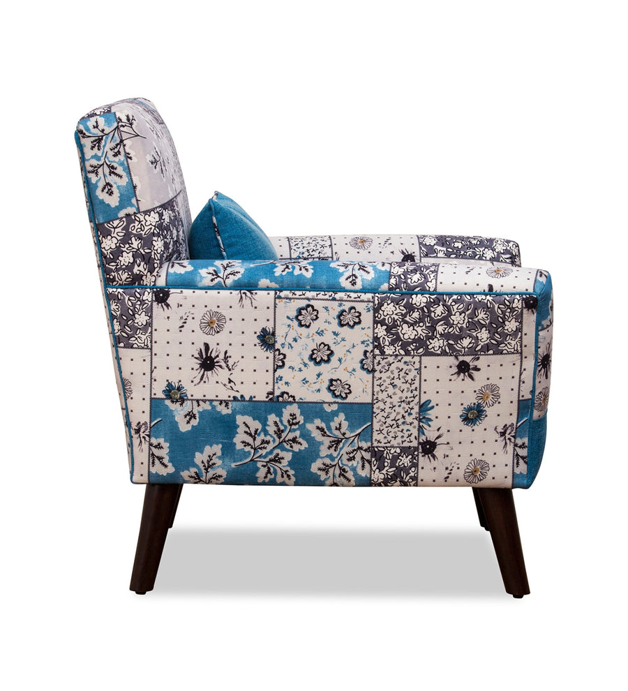 Marco Printed Fabric Arm Chair In White And Blue Colour - Febonic Living