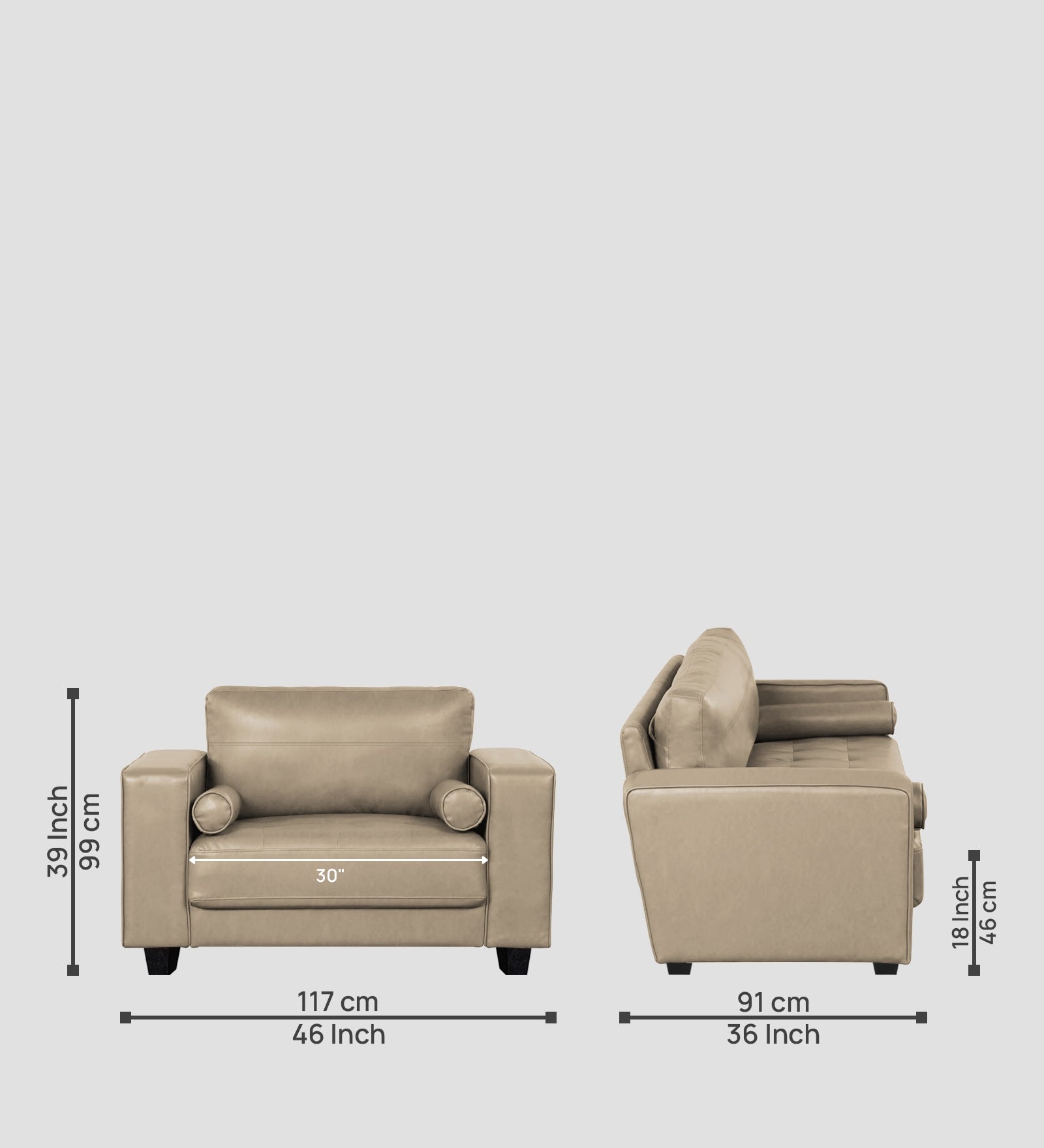 Darwin Leatherette 1 Seater Sofa In Tan Beige Colour - Febonic Living