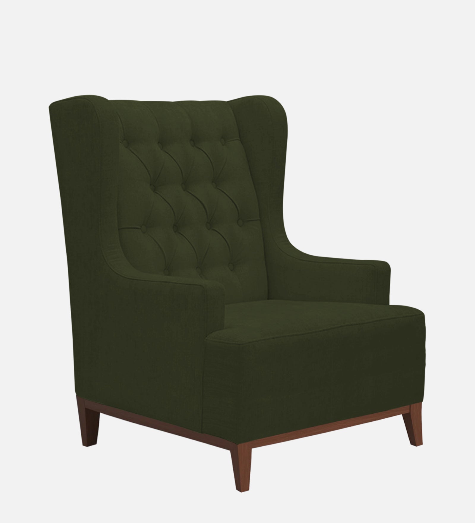 Kuchi Fabric 1 Seater Wing Chair Sofa in Olive Green Colour