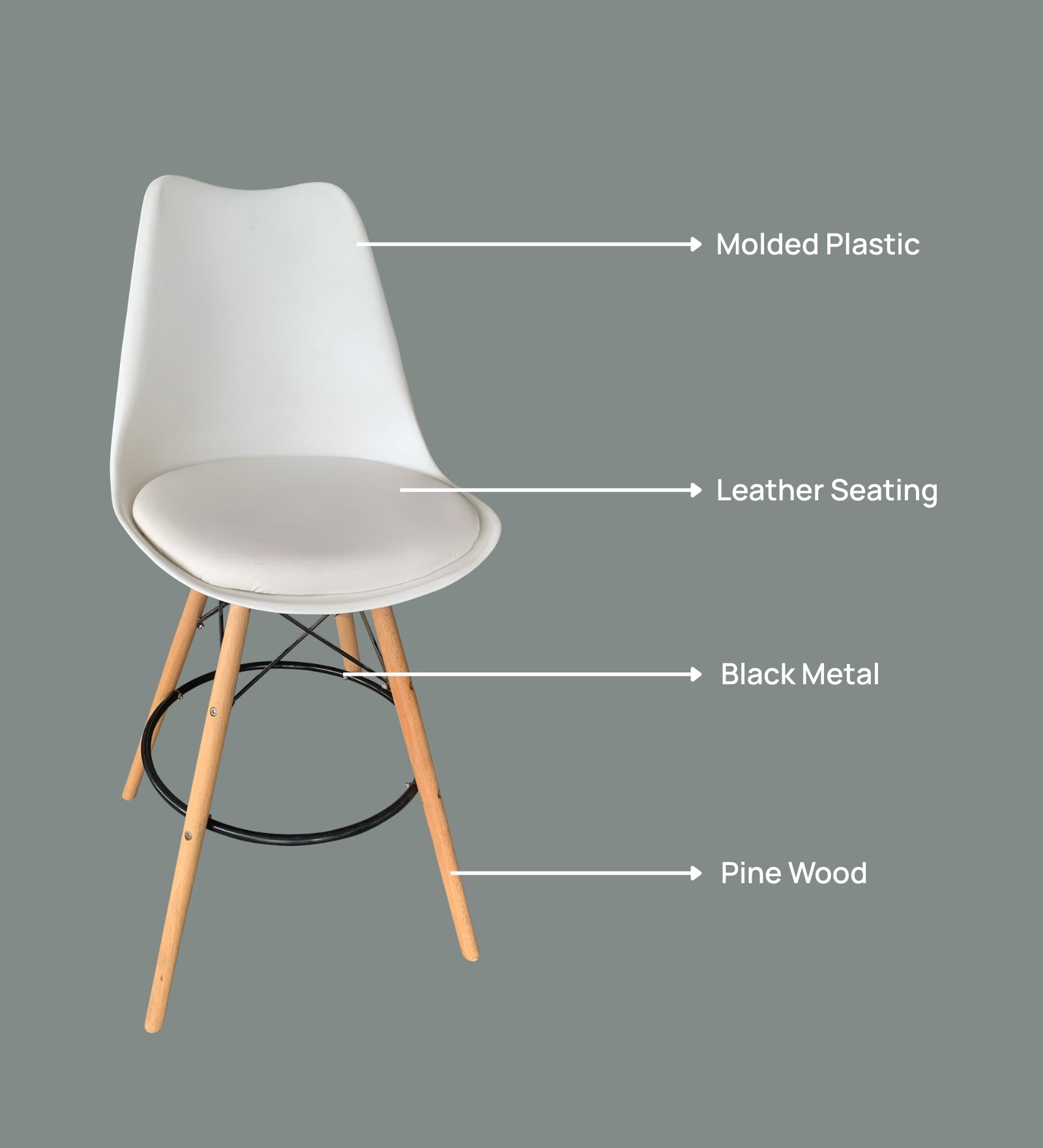 Retro Plastic Bar Chair In Cream White Colour With Leather Finish - Febonic Living