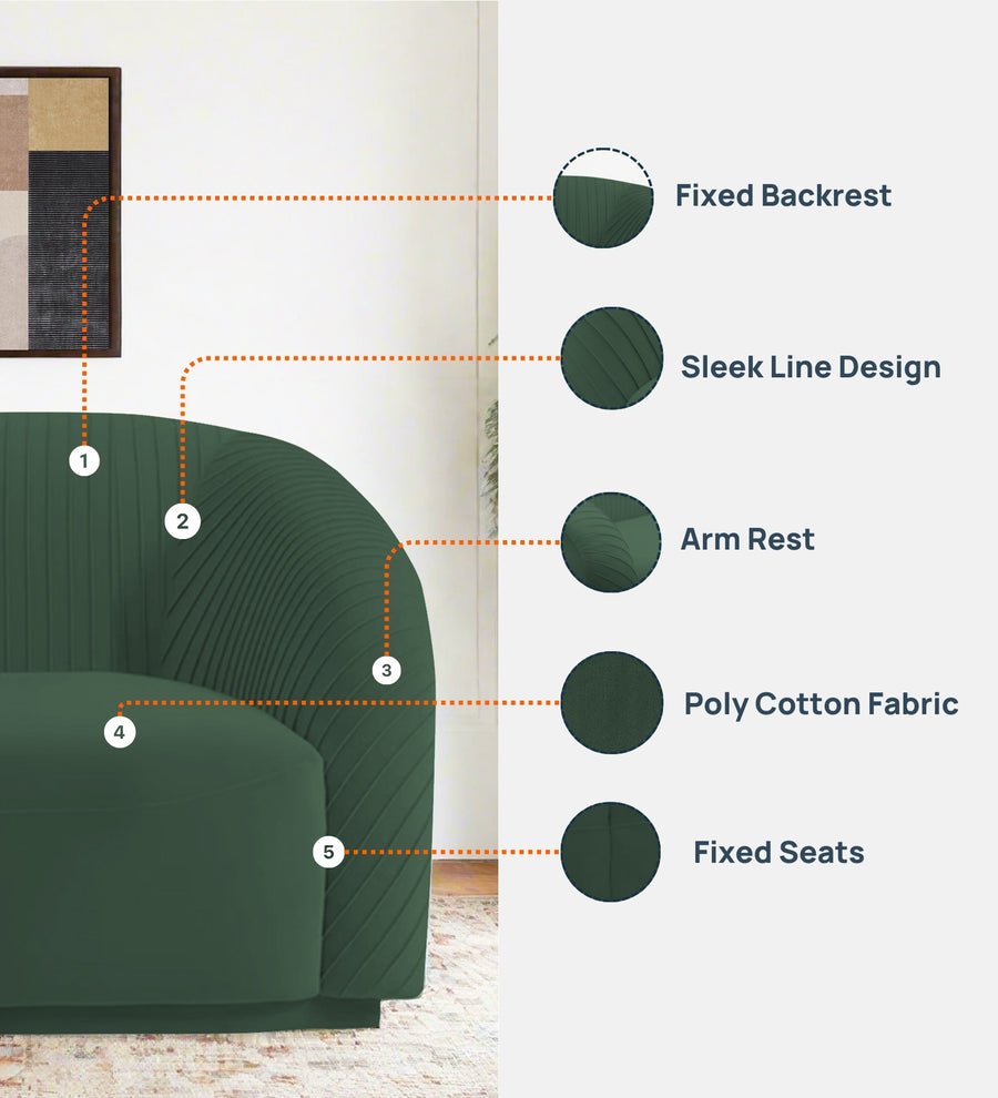 Yara Velvet Fabric 1 Seater Sofa In Arabian Green Colour - Febonic Living