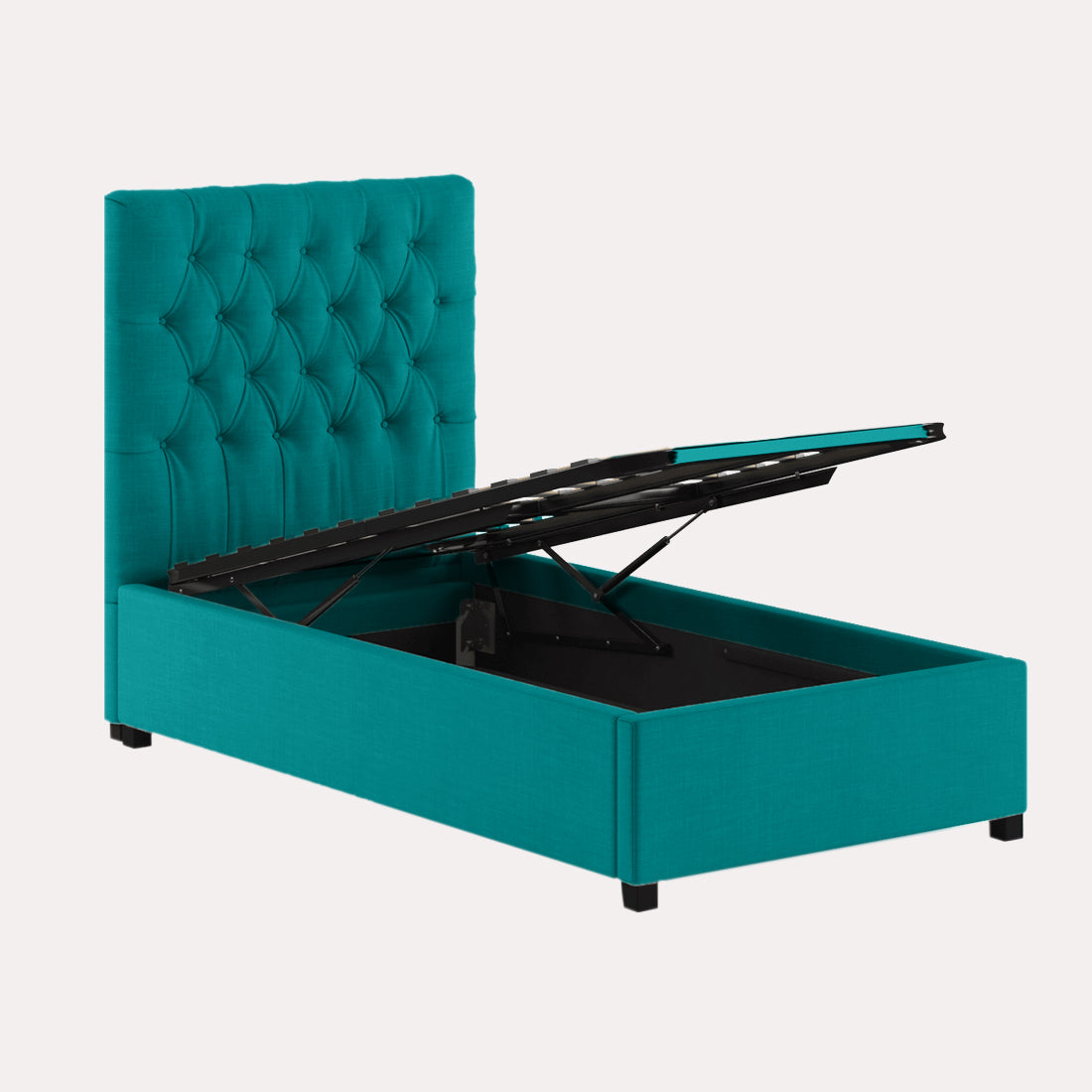 Isko Fabric Upholstered Single Bed in Sea Green Colour with Box Storage