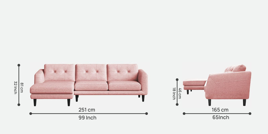 Natasha Velvet Rhs Sectional Sofa 3 Lounger In Millennial Pink Colour - Febonic Living