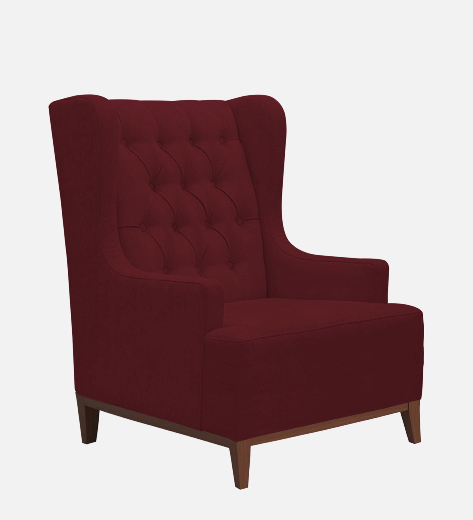 Kuchi Fabric 1 Seater Wing Chair Sofa in Blood Maroon Colour