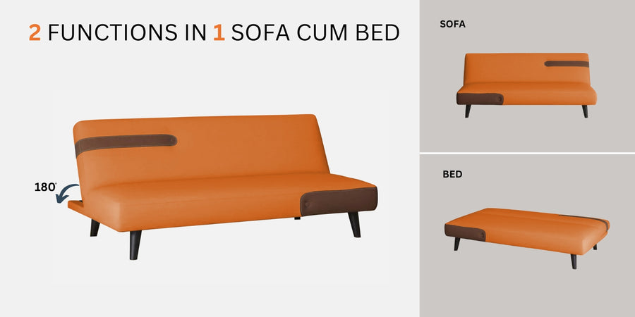 Vedan Fabric 3 Seater Convertible Sofa Cum Bed In Cidar Brown Colour - Febonic Living