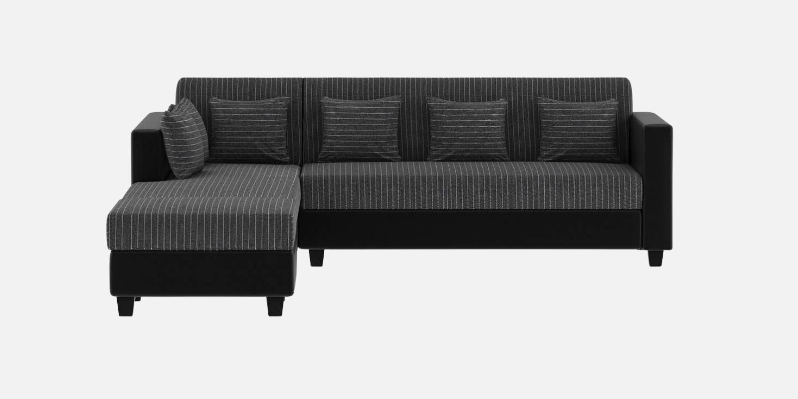 Baley Fabric RHS Sectional Sofa (3 + Lounger) In Lama Black Colour