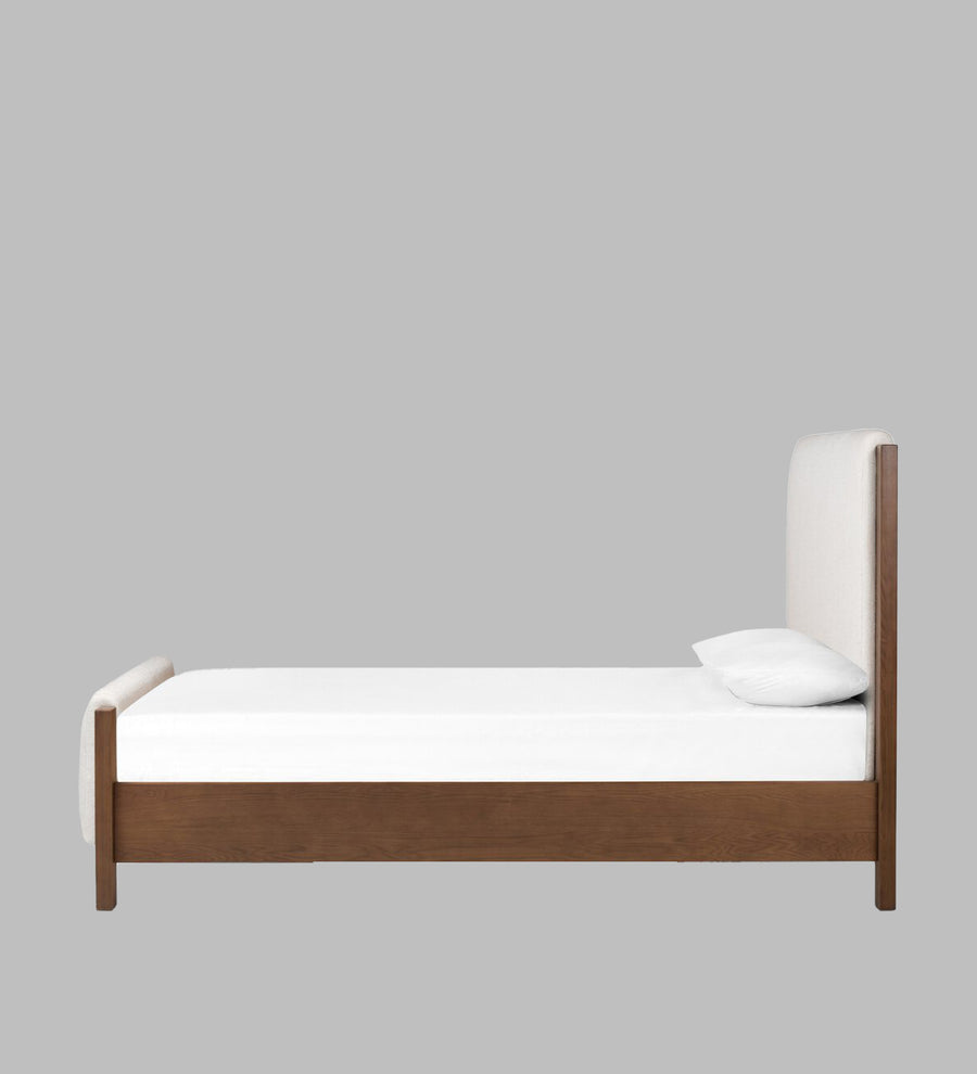 Zoro Boucle Upholstered Queen Size Bed In Shell White Colour - Febonic Living