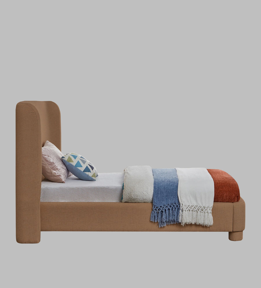 Lenny Fabric Upholstered Single Size Bed In Cosmic Beige Colour - Febonic Living