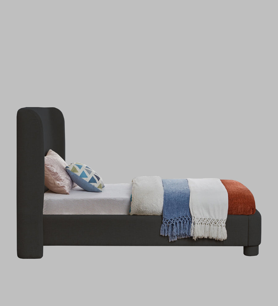 Lenny Fabric Upholstered Single Size Bed In Charcoal Grey Colour - Febonic Living