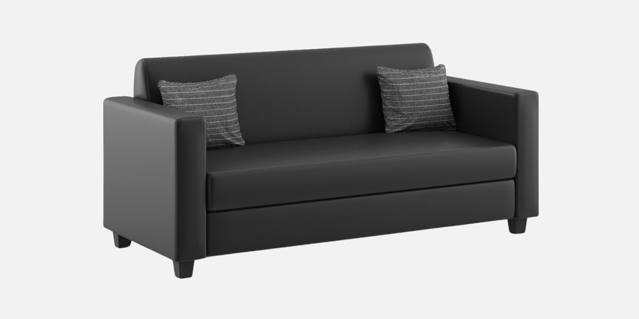 Baley Leatherette 3 Seater Sofa In Dark Black Colour - Febonic Living