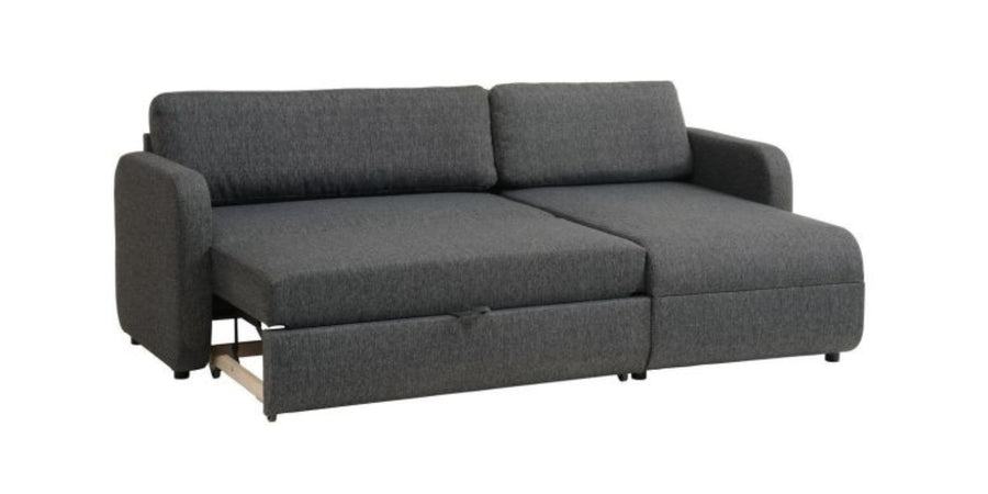 Bison Fabric 3 Seater Sectional With Pull Out Sofa Cum Bed In Charcoal Grey Colour - Febonic Living