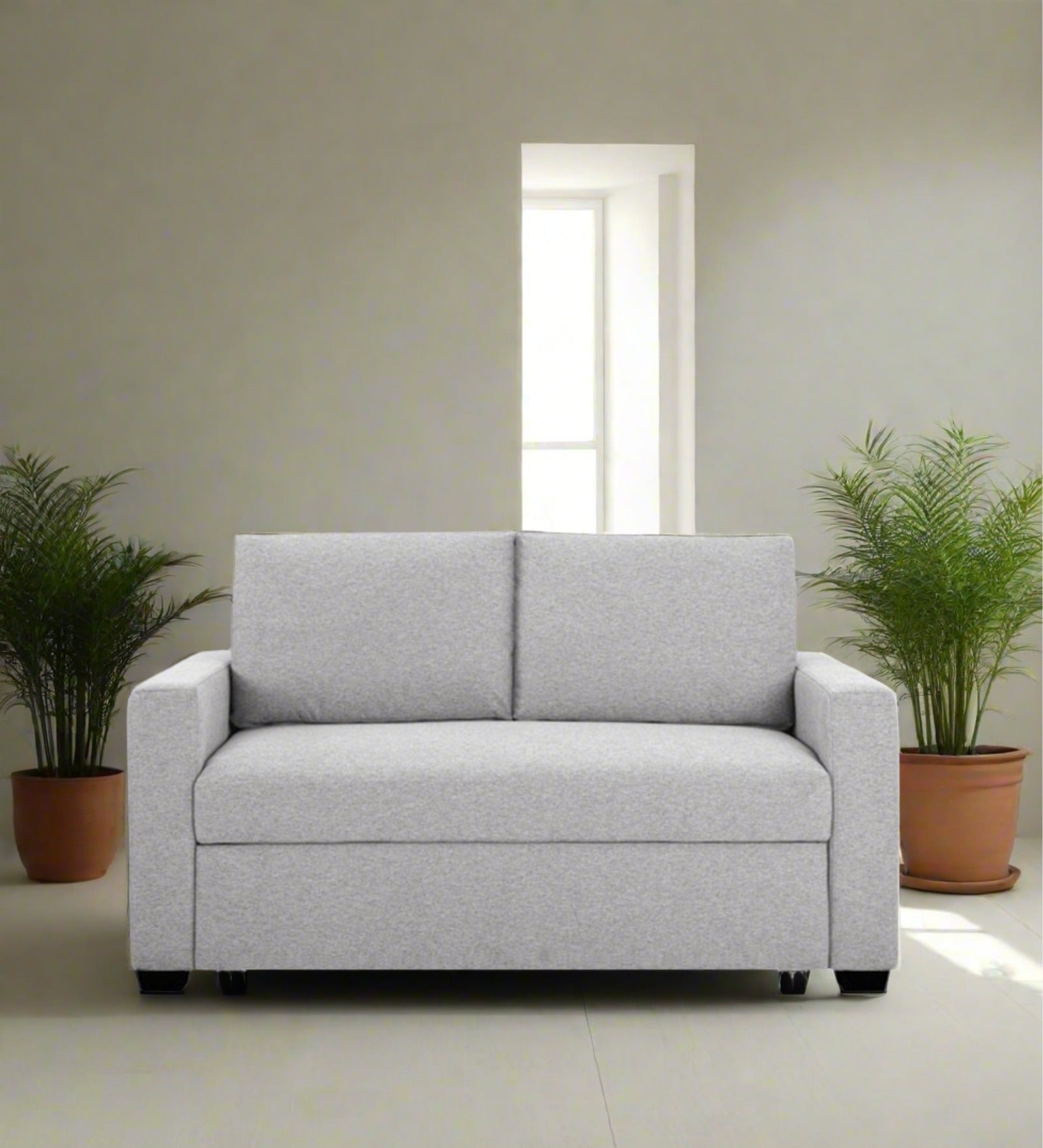 Lobby Fabric 2 Seater Pull Out Sofa Cum Bed In Lit Grey Colour