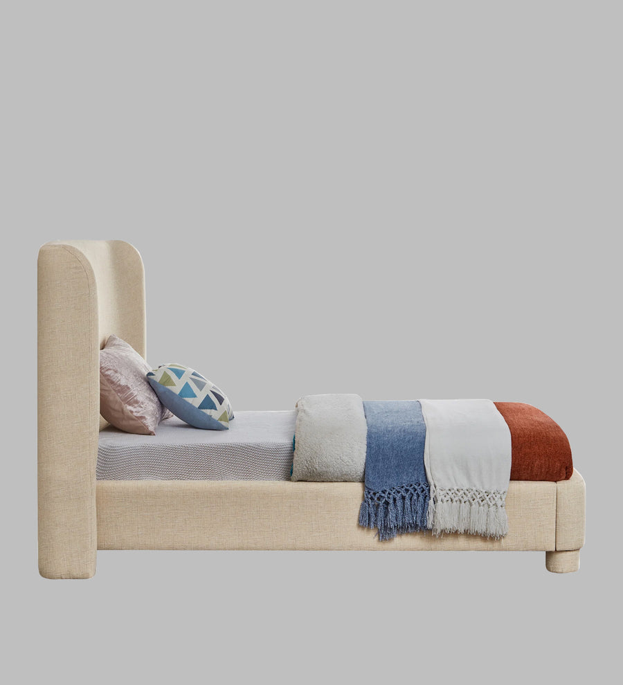 Lenny Fabric Upholstered Single Size Bed In Ivory Cream Colour - Febonic Living